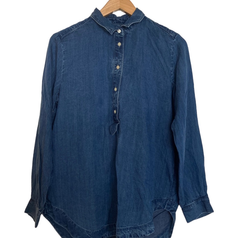 LOFT Womens  Denim Long Sleeve 1/2 Button Shirt Blue size SP